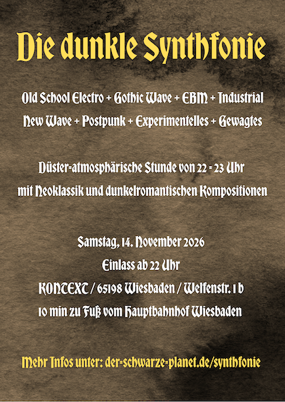 Flyer "Die dunkle Synthfonie" mit Text und Informationen